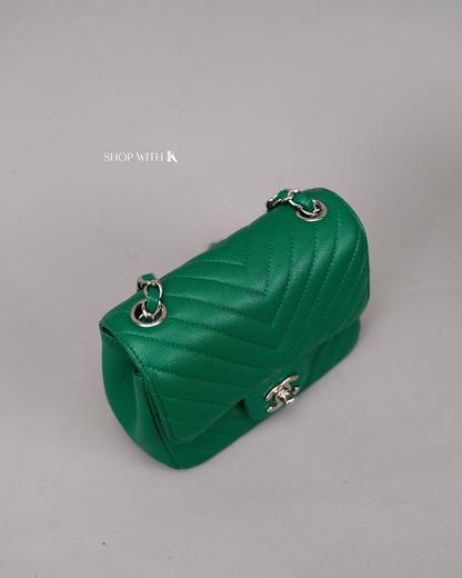 Chanel Mini Square Chevron Green SHW