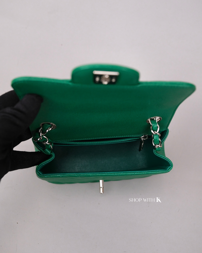 Chanel Mini Square Chevron Green SHW