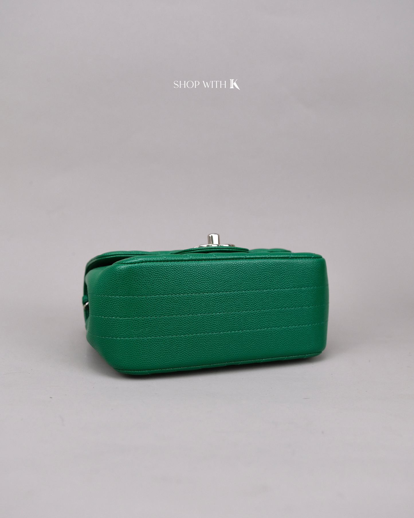 Chanel Mini Square Chevron Green SHW