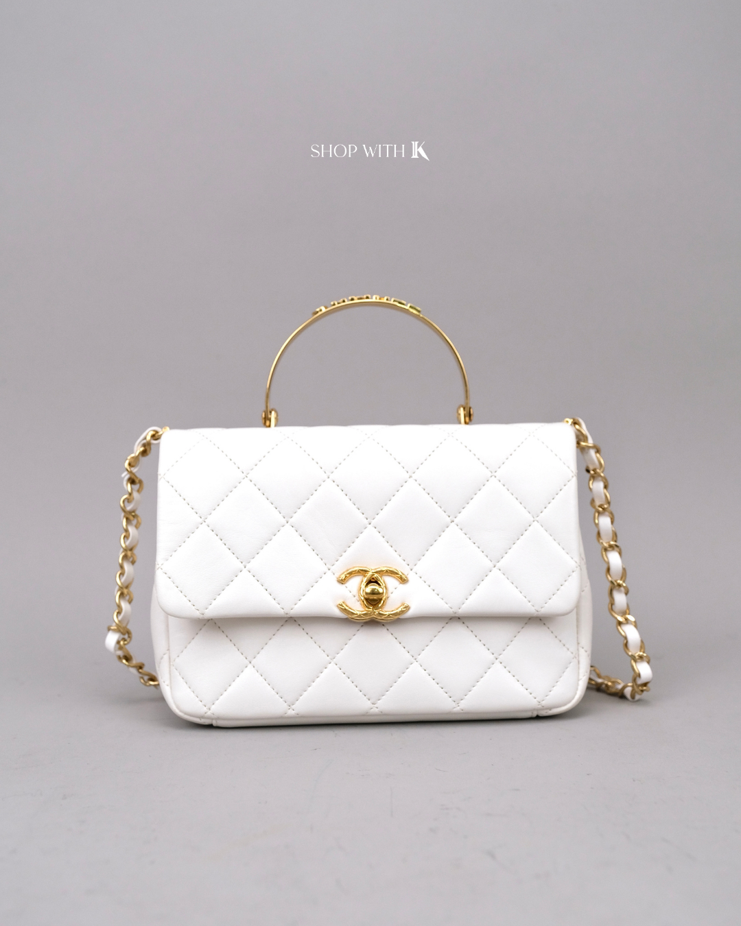 Chanel Top Handle Flap Quilted White GHW