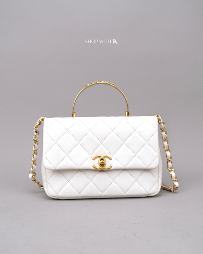 Chanel Top Handle Flap Quilted White GHW