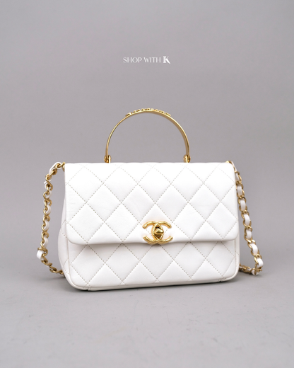 Chanel Top Handle Flap Quilted White GHW