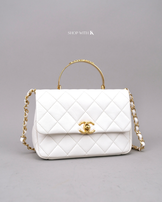 Chanel Top Handle Flap Quilted White GHW