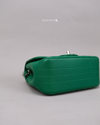Chanel Mini Square Chevron Green SHW