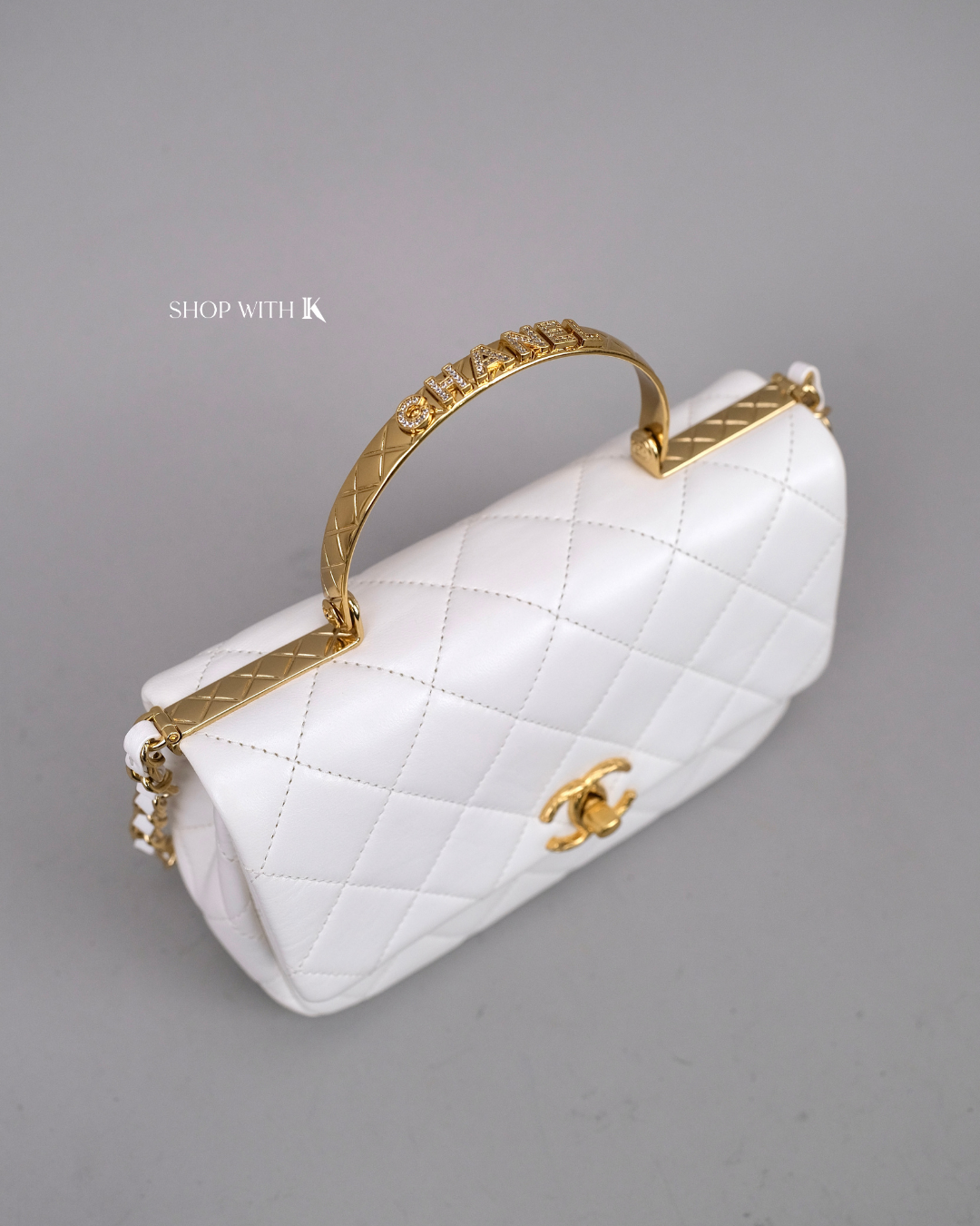 Chanel Top Handle Flap Quilted White GHW