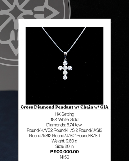 Cross Diamond Pendant with Chain w/ GIA