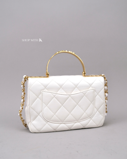 Chanel Top Handle Flap Quilted White GHW