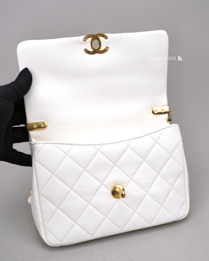 Chanel Top Handle Flap Quilted White GHW