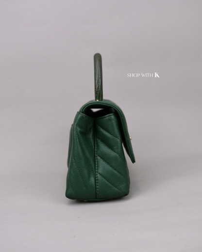 Chanel Coco Handle Small Chevron Green Lizard Handle GHW