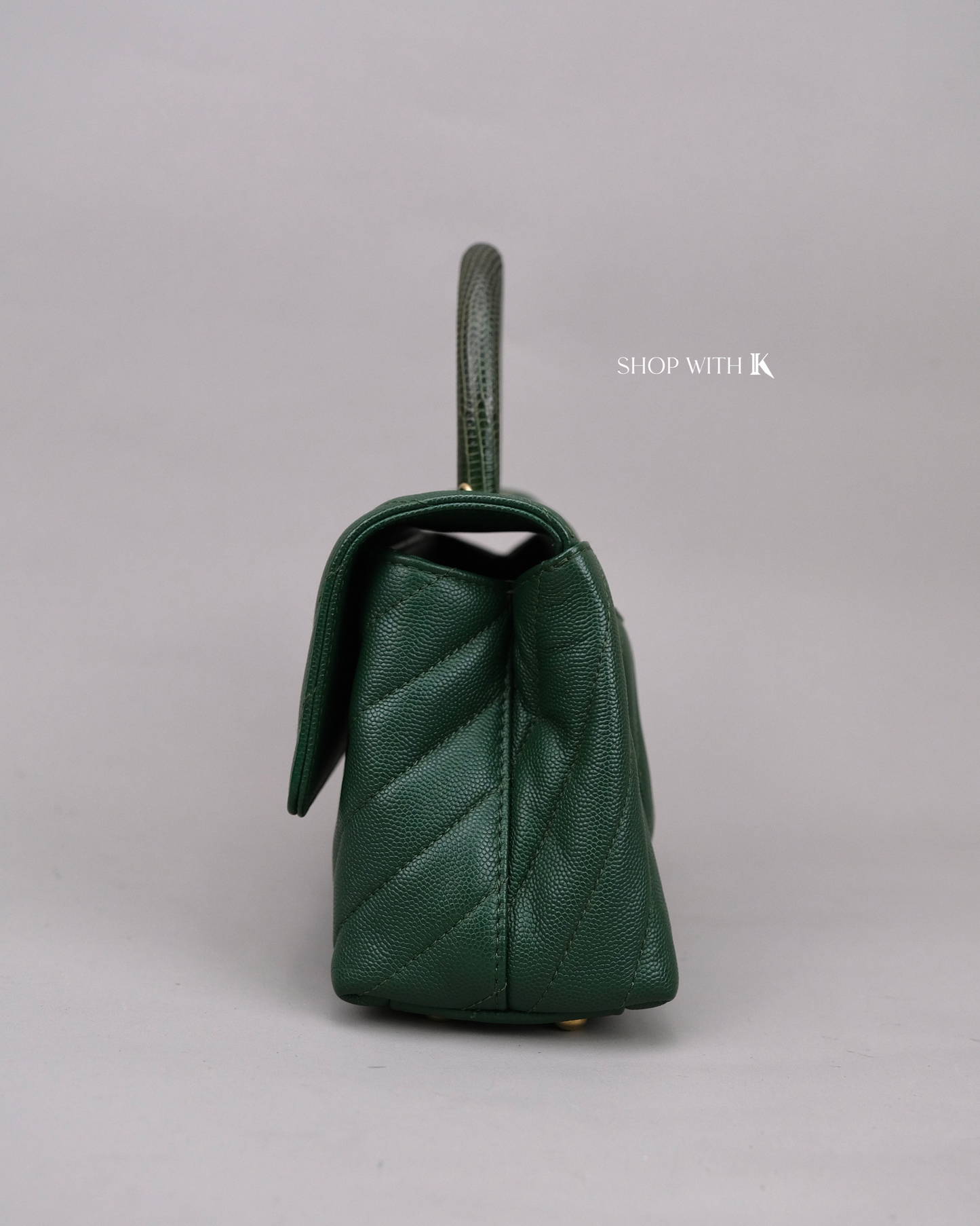 Chanel Coco Handle Small Chevron Green Lizard Handle GHW
