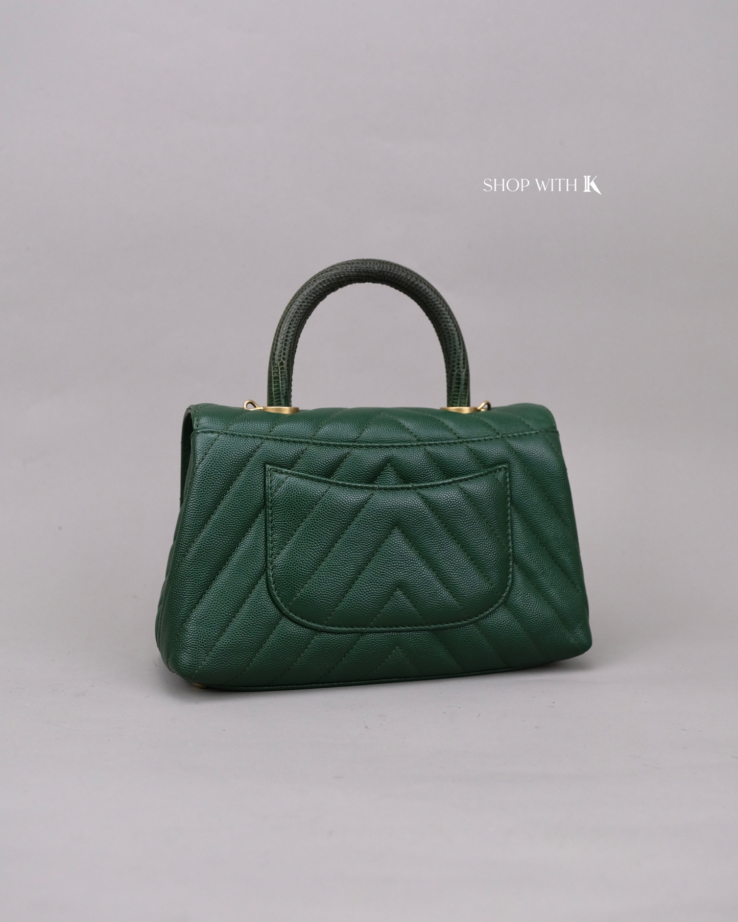 Chanel Coco Handle Small Chevron Green Lizard Handle GHW