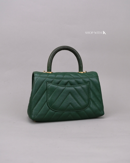 Chanel Coco Handle Small Chevron Green Lizard Handle GHW