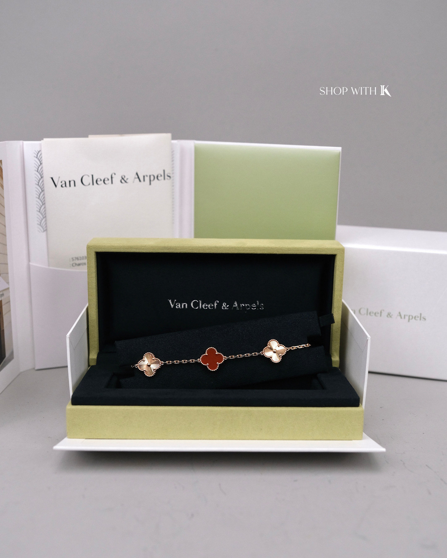 VCA Vintage Alhambra Guilloche Carnelian Bracelet - 5 motifs