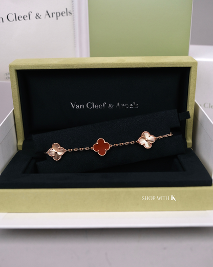 VCA Vintage Alhambra Guilloche Carnelian Bracelet - 5 motifs