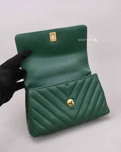 Chanel Coco Handle Small Chevron Green Lizard Handle GHW