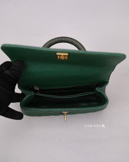 Chanel Coco Handle Small Chevron Green Lizard Handle GHW