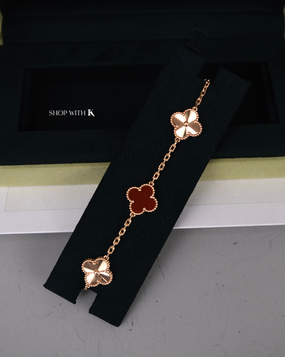 VCA Vintage Alhambra Guilloche Carnelian Bracelet - 5 motifs