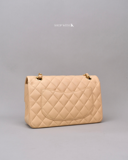 Chanel Small Classic Lambskin Flap Beige GHW