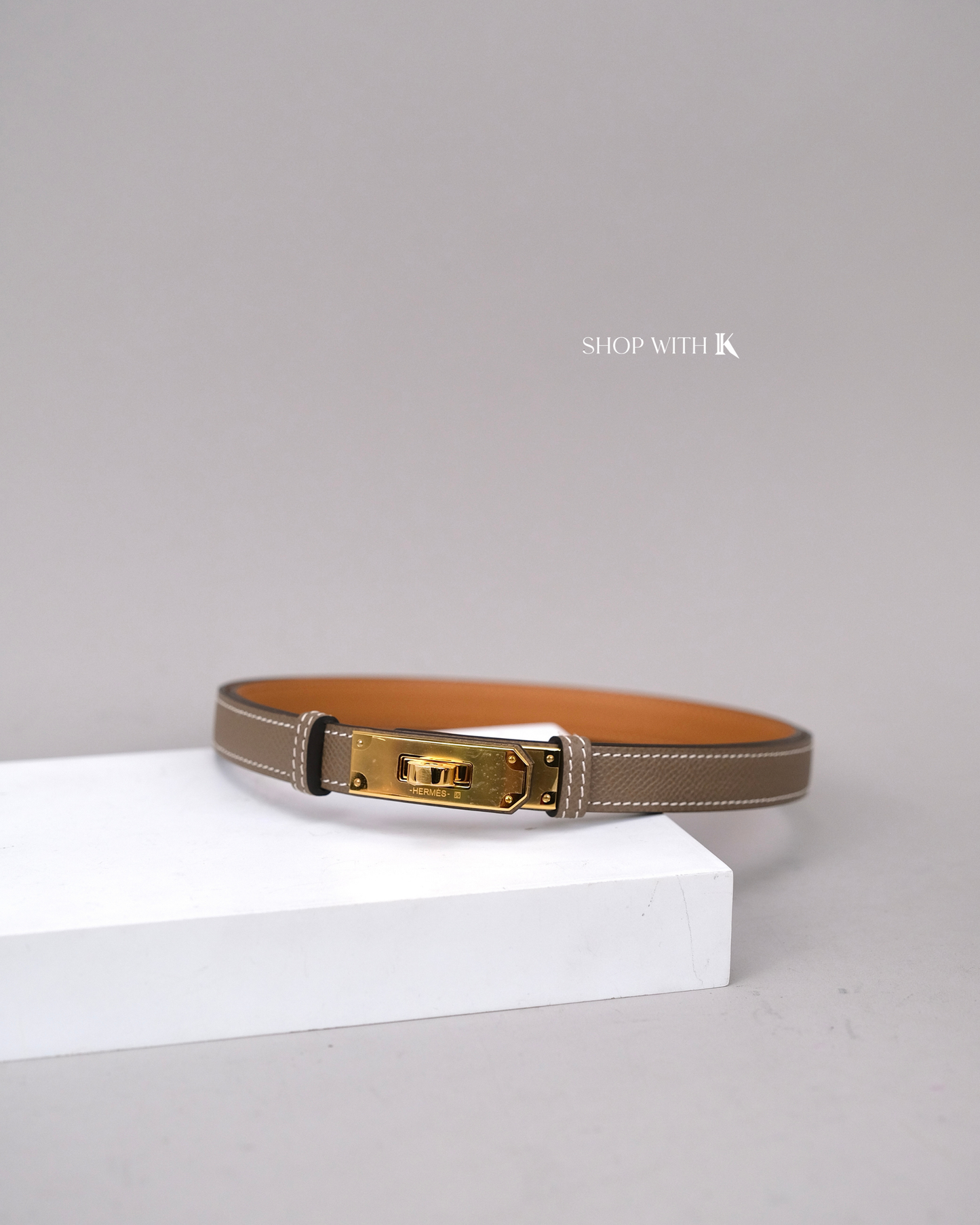 Hermes Kelly Belt Etoupe GHW