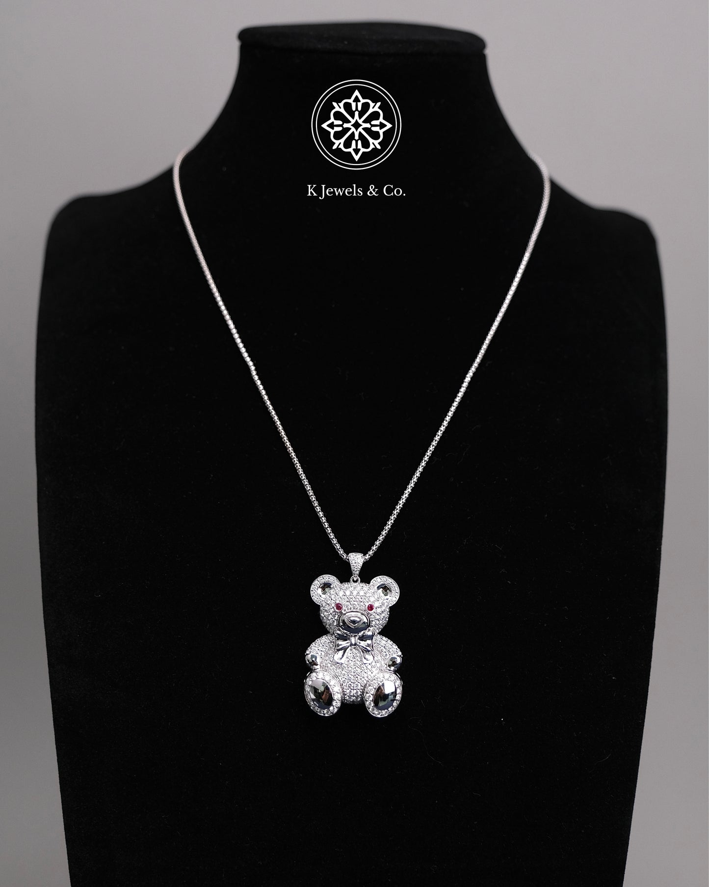 Diamond Teddy Bear Pendant w/ Chain