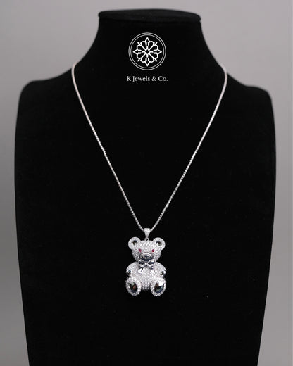 Diamond Teddy Bear Pendant w/ Chain