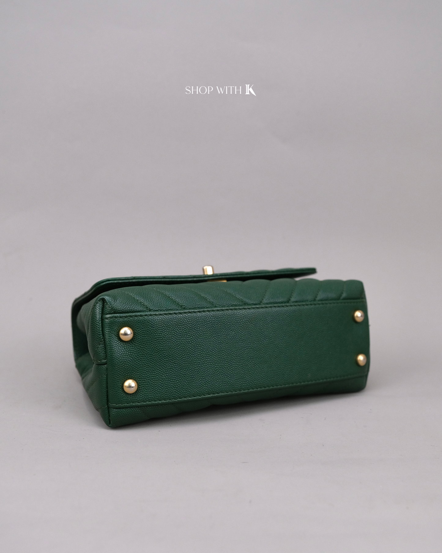 Chanel Coco Handle Small Chevron Green Lizard Handle GHW