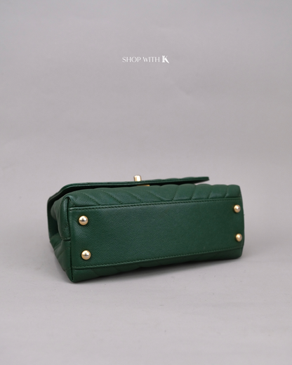 Chanel Coco Handle Small Chevron Green Lizard Handle GHW