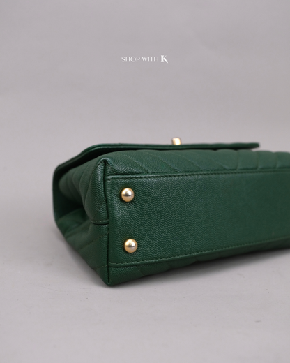 Chanel Coco Handle Small Chevron Green Lizard Handle GHW