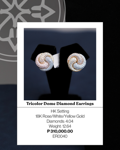 Tricolor Dome Diamond Earrings