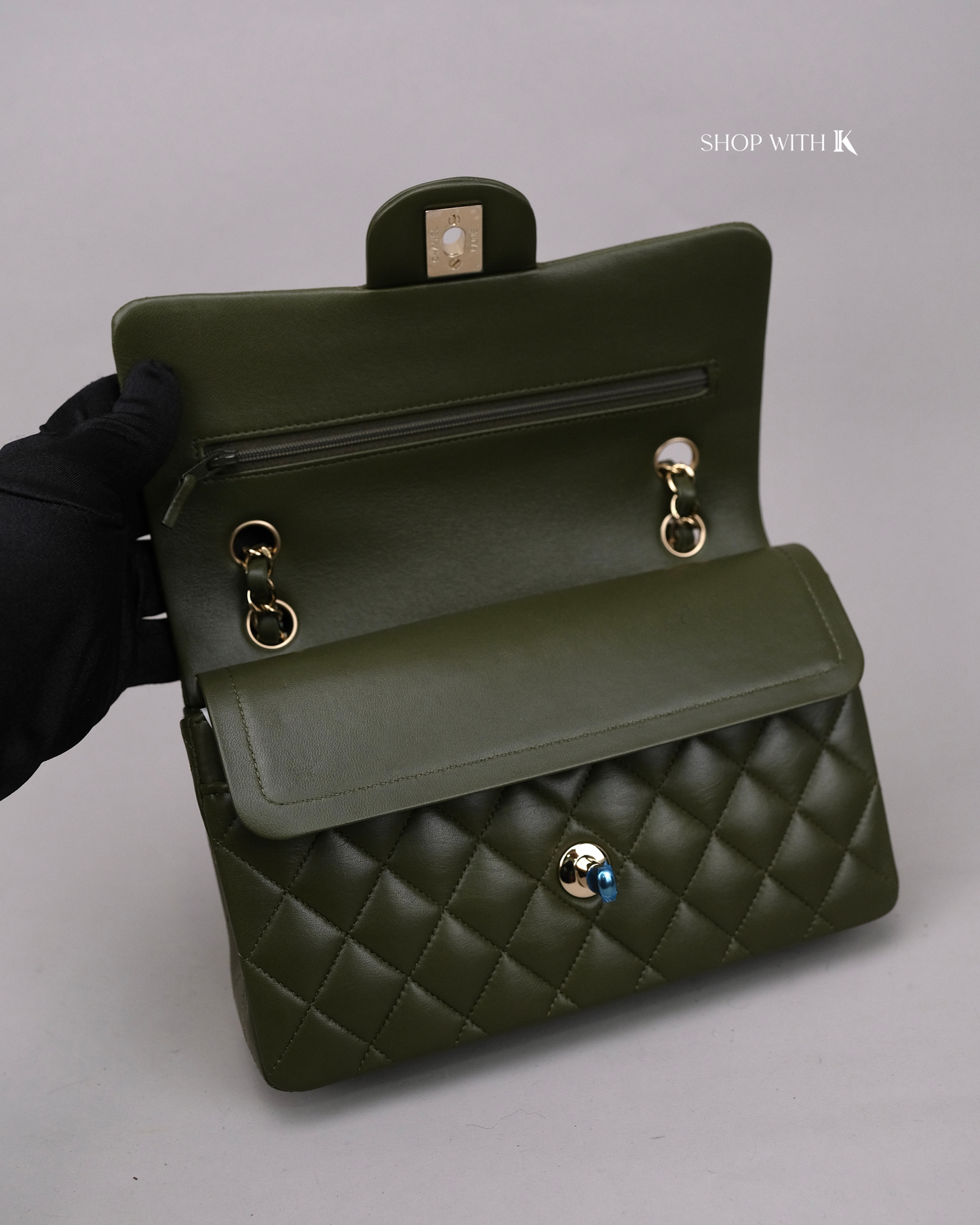 Chanel Classic Small Flap Khaki Green CGHW