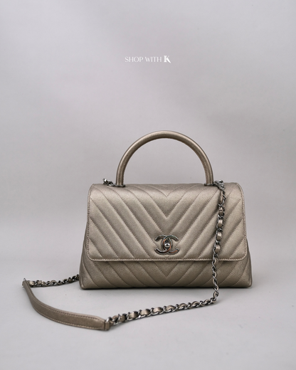 Chanel Medium Coco Handle Chevron Bronze