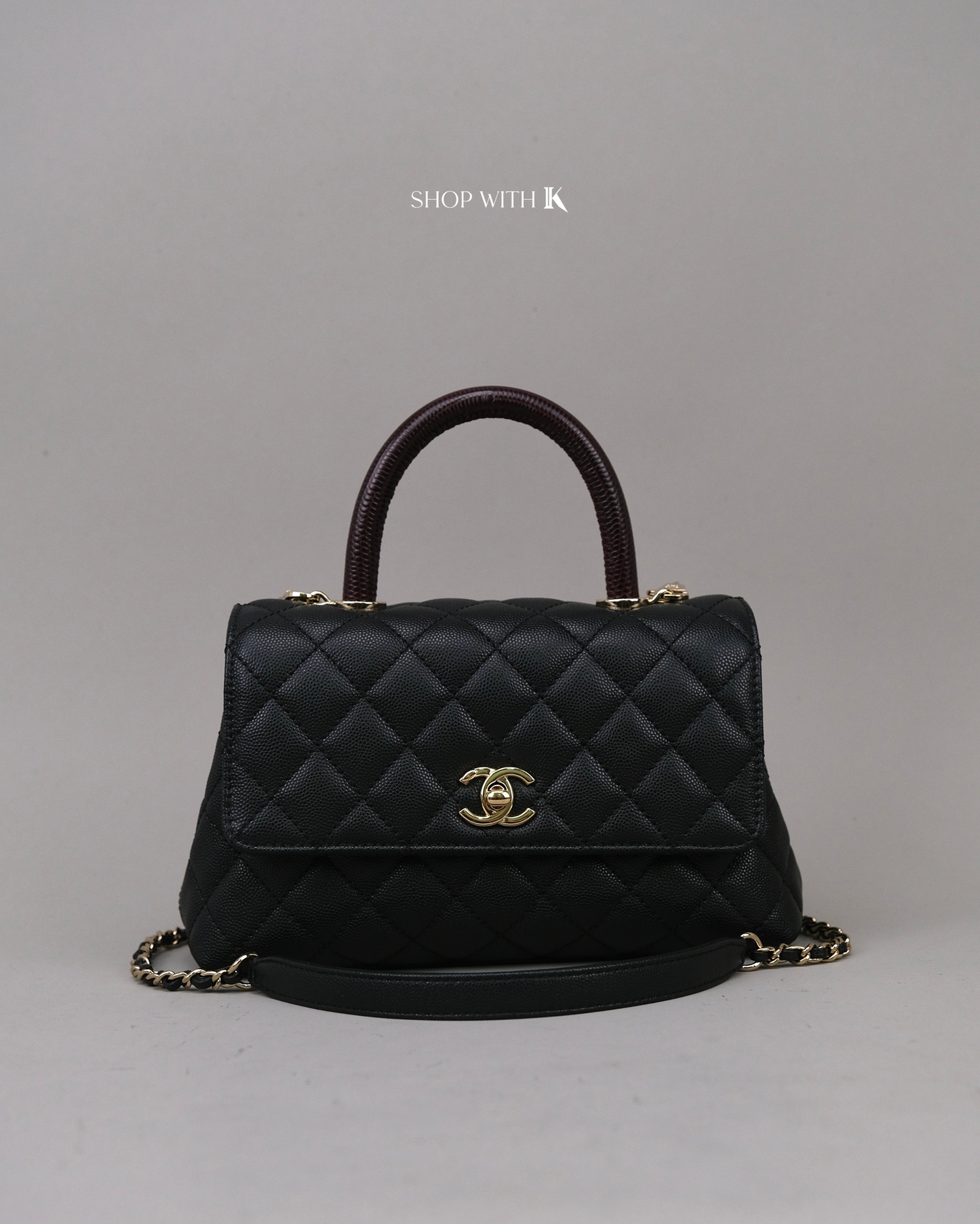 Chanel Small Coco Handle Lizard Handle Black