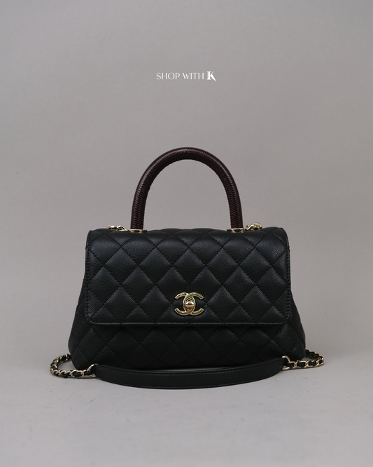 Chanel Small Coco Handle Lizard Handle Black