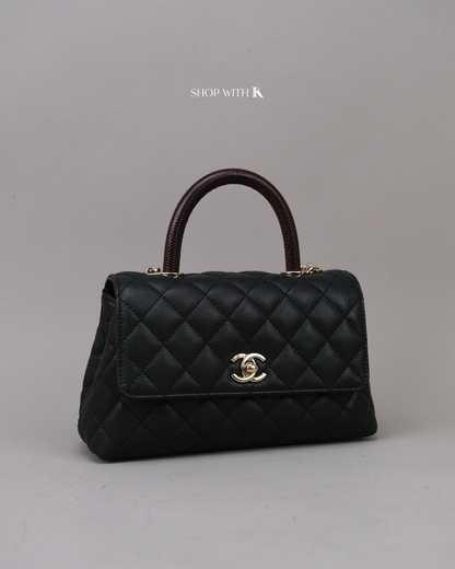 Chanel Small Coco Handle Lizard Handle Black
