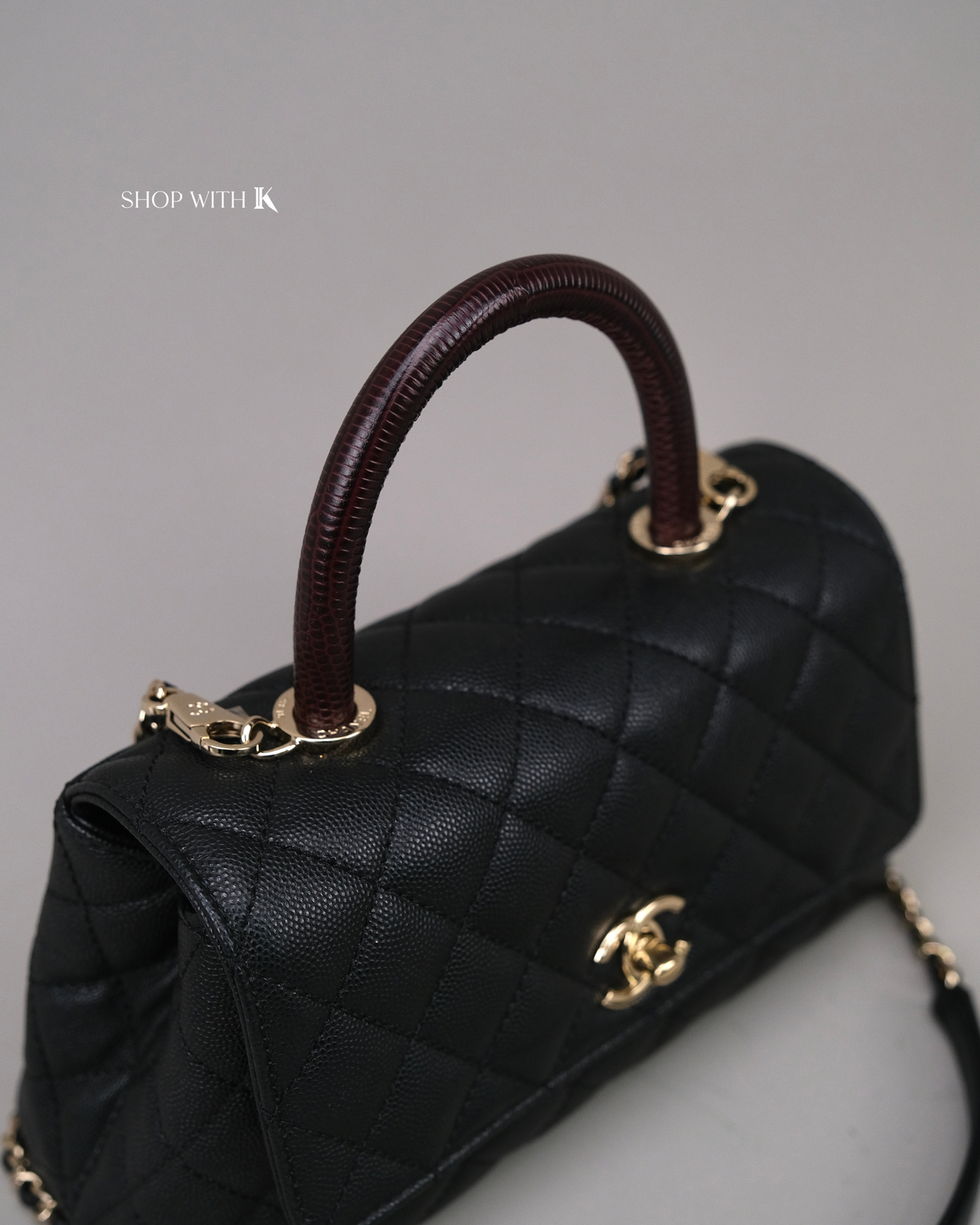 Chanel Small Coco Handle Lizard Handle Black