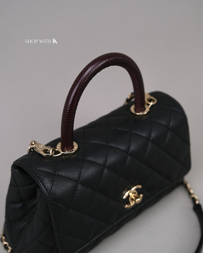 Chanel Small Coco Handle Lizard Handle Black