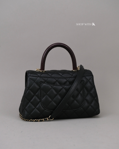 Chanel Small Coco Handle Lizard Handle Black
