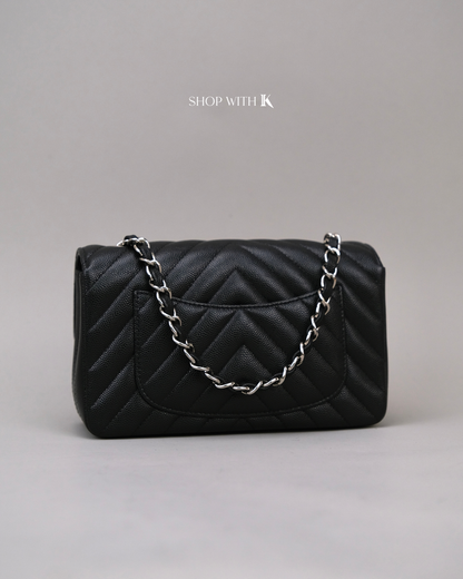 Chanel Mini Rectangle Chevron Black SHW
