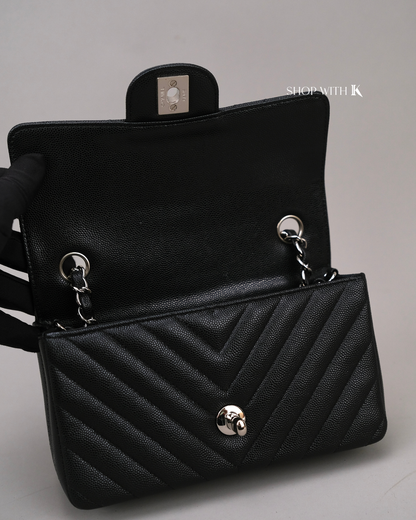 Chanel Mini Rectangle Chevron Black SHW
