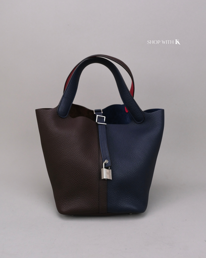 Hermes Picotin 22 Tri-Color Ebene/Dark Blue/Pink