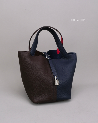 Hermes Picotin 22 Tri-Color Ebene/Dark Blue/Pink