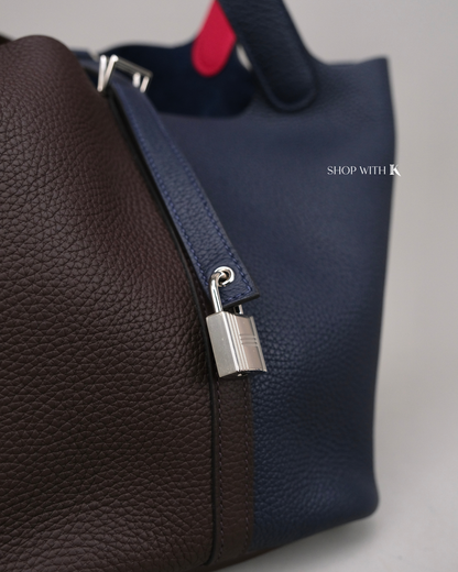 Hermes Picotin 22 Tri-Color Ebene/Dark Blue/Pink
