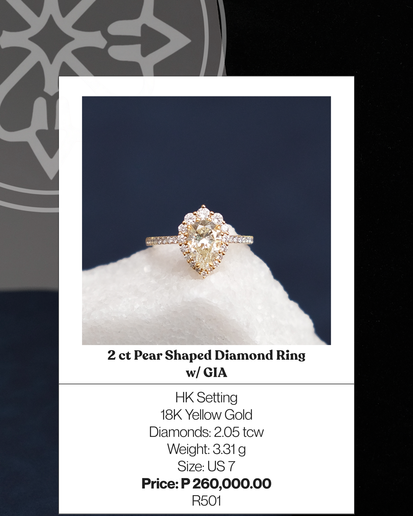 2ct Pear Shaped Diamond Ring w/ GIA