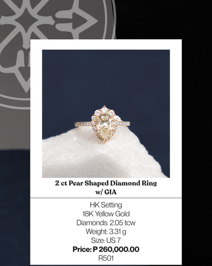2ct Pear Shaped Diamond Ring w/ GIA