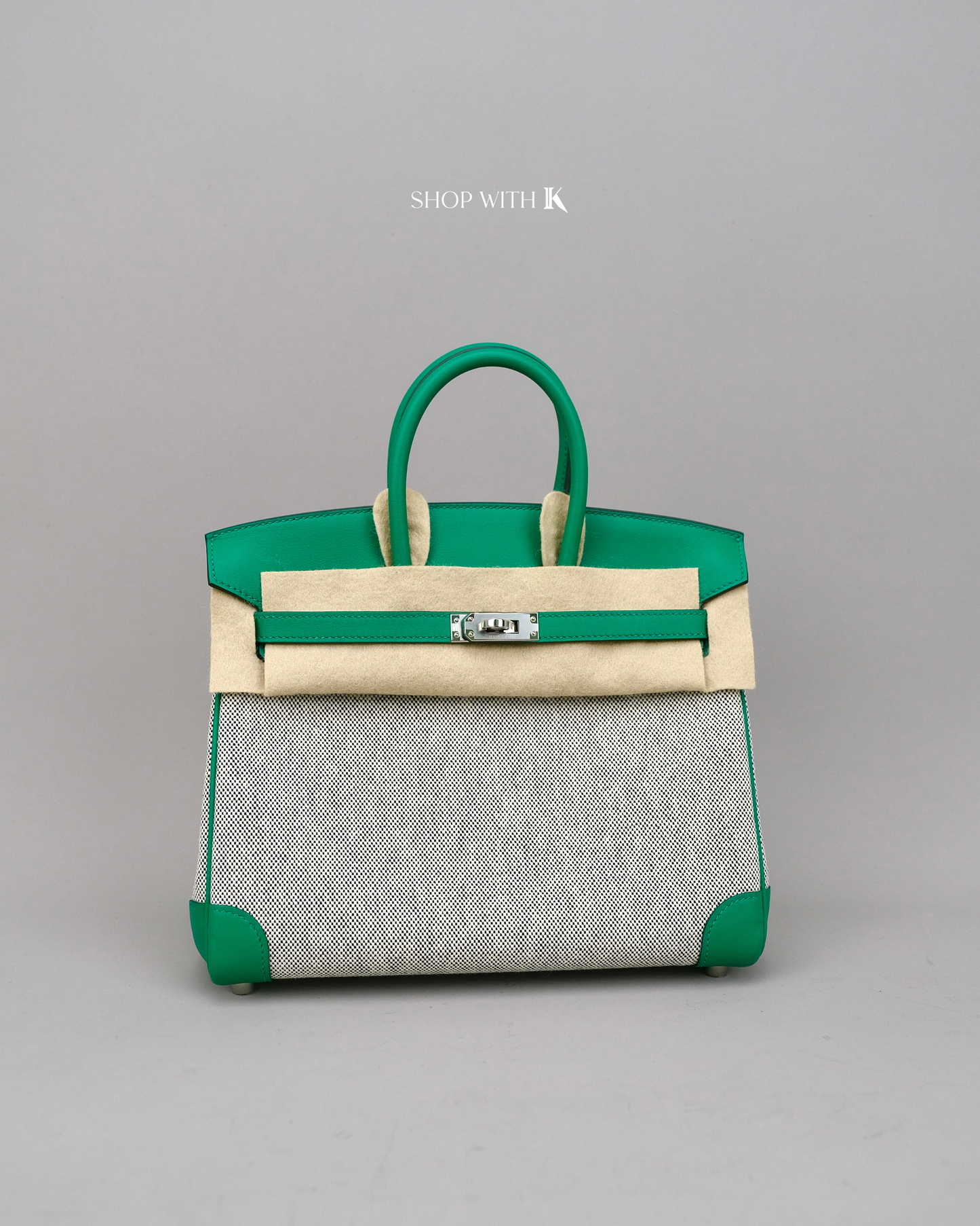 Hermes Birkin 25 Toile Swift Vert Vertigo PHW