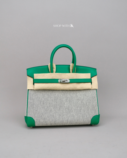 Hermes Birkin 25 Toile Swift Vert Vertigo PHW