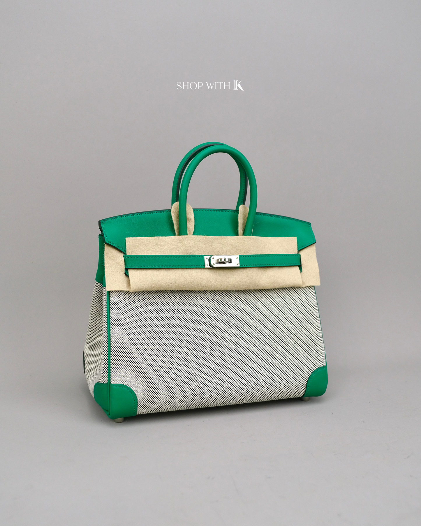 Hermes Birkin 25 Toile Swift Vert Vertigo PHW