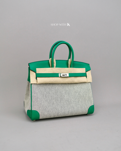 Hermes Birkin 25 Toile Swift Vert Vertigo PHW