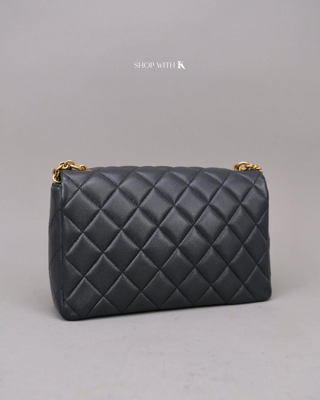 Chanel Flap Gray with Flowers on Chain