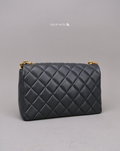 Chanel Flap Gray with Flowers on Chain